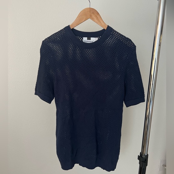 Topman crochet tee in navy - Picture 1 of 3